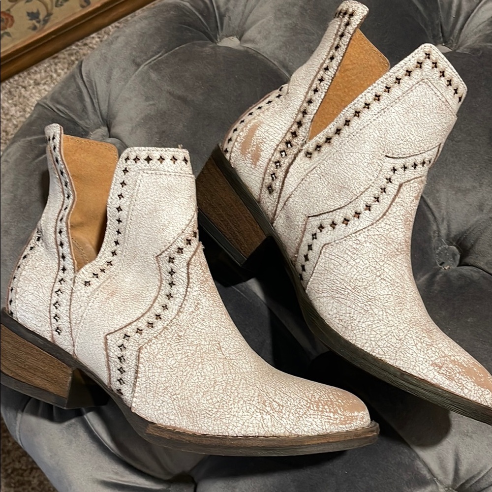 Very Volatile White and Brown Ankle Boots with Studded Details